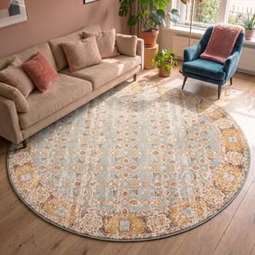 Tapis rond vintage - Thirza Oriental Bleu Clair/Multicolore