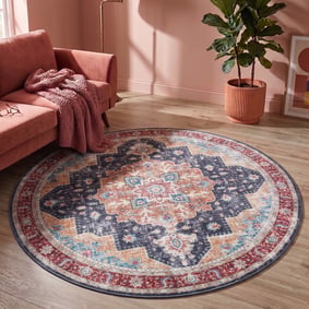 Tapis rond vintage - Azara Bleu/Rouge