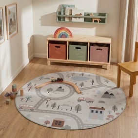 Tapis de jeu rond voiture - Rocky Ride Blanc