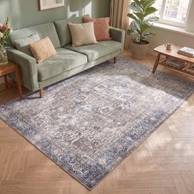 Tapis vintage - Lugan Taupe/Bleu