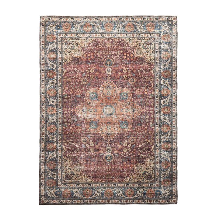 Tapis rond en jute d'extérieur - Kairo Medaillon Bordeaux - 1