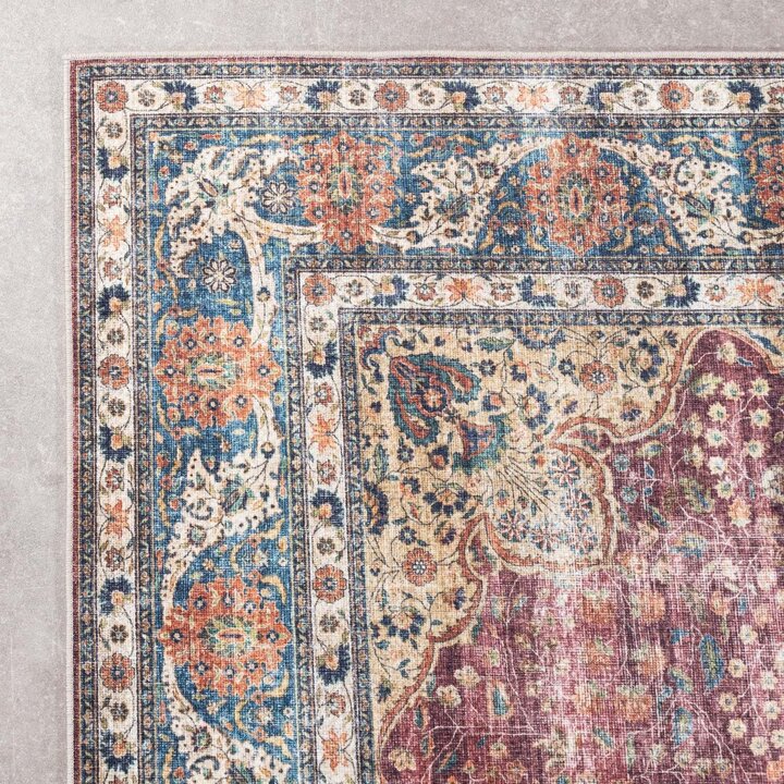 Tapis rond en jute d'extérieur - Kairo Medaillon Bordeaux - 5