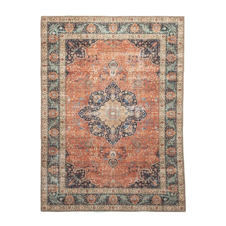 Tapis rond en jute d'extérieur - Kairo Medaillon Terra/Bleu Foncé - 1