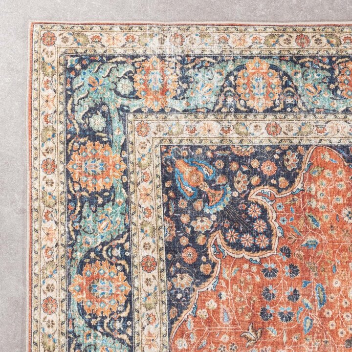 Tapis rond en jute d'extérieur - Kairo Medaillon Terra/Bleu Foncé - 5