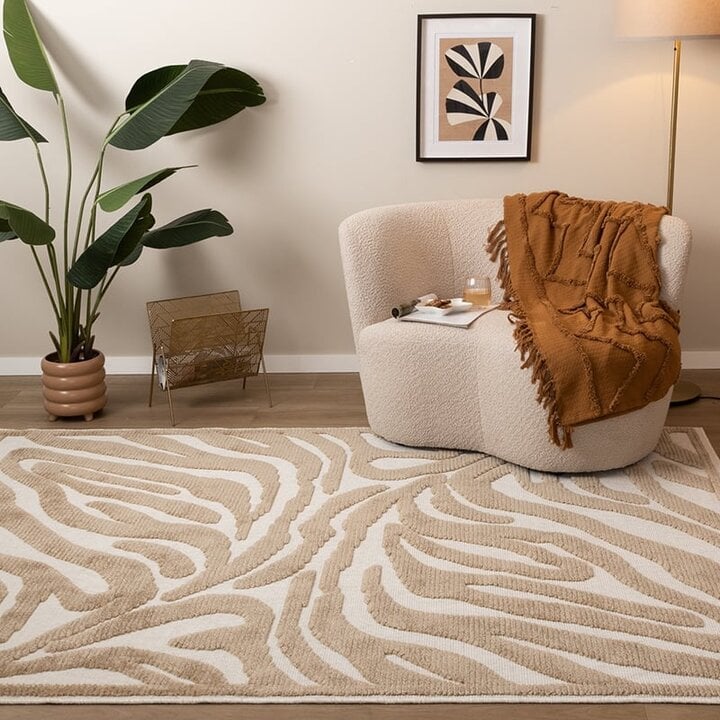 Tapis lavable - Dunya Zebra Beige/Blanc