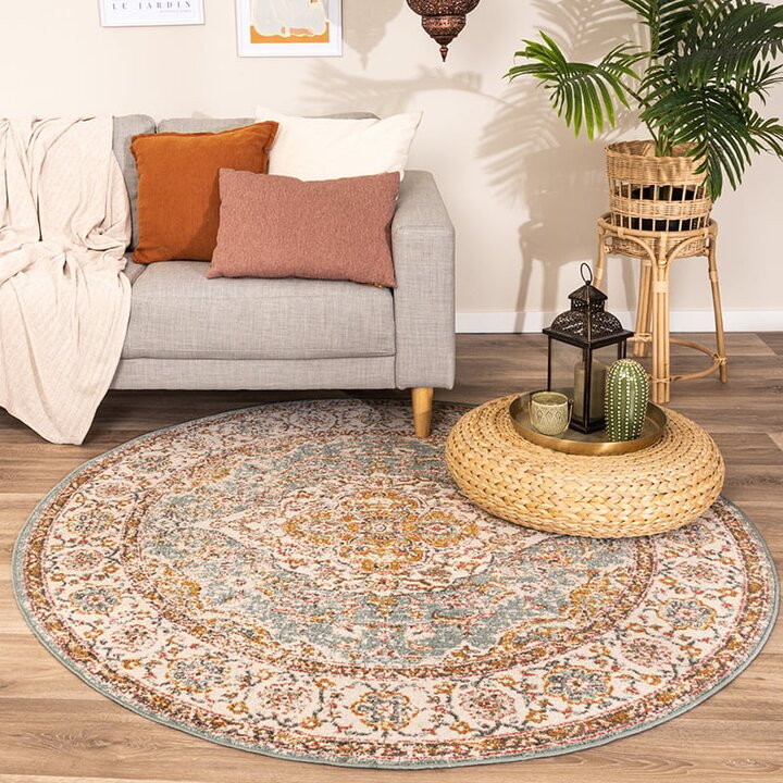 Tapis vintage rond - Thirza Medaillon Bleu Clair/Multicolore