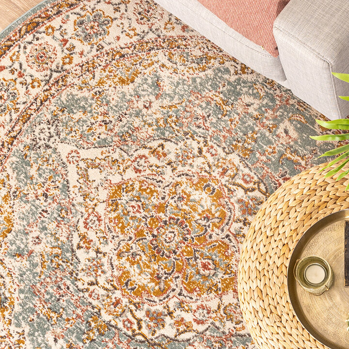 Tapis vintage rond - Thirza Medaillon Bleu Clair/Multicolore - 2