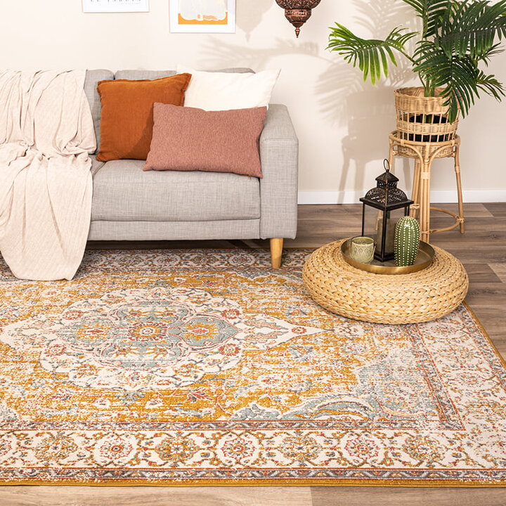 Tapis vintage - Thirza Medaillon Jaune Ocre/Multicolore