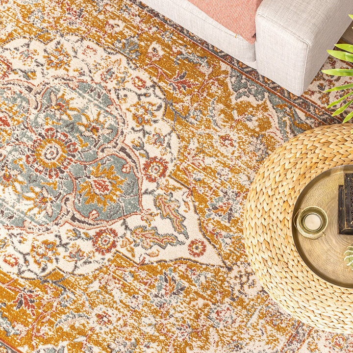 Tapis vintage - Thirza Medaillon Jaune Ocre/Multicolore - 2