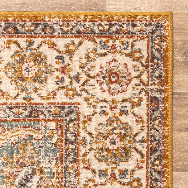 Tapis vintage - Thirza Medaillon Jaune Ocre/Multicolore - 5
