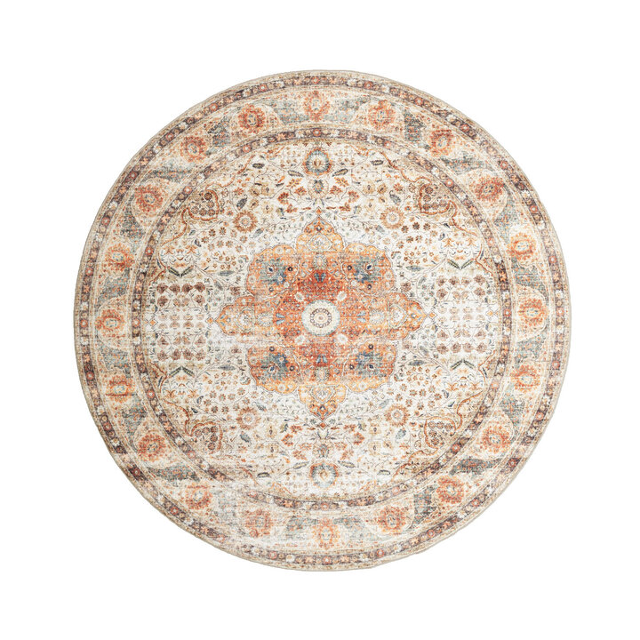 Tapis ovale d'extérieur vintage - Kairo Medaillon Crème/Multicolore - 1