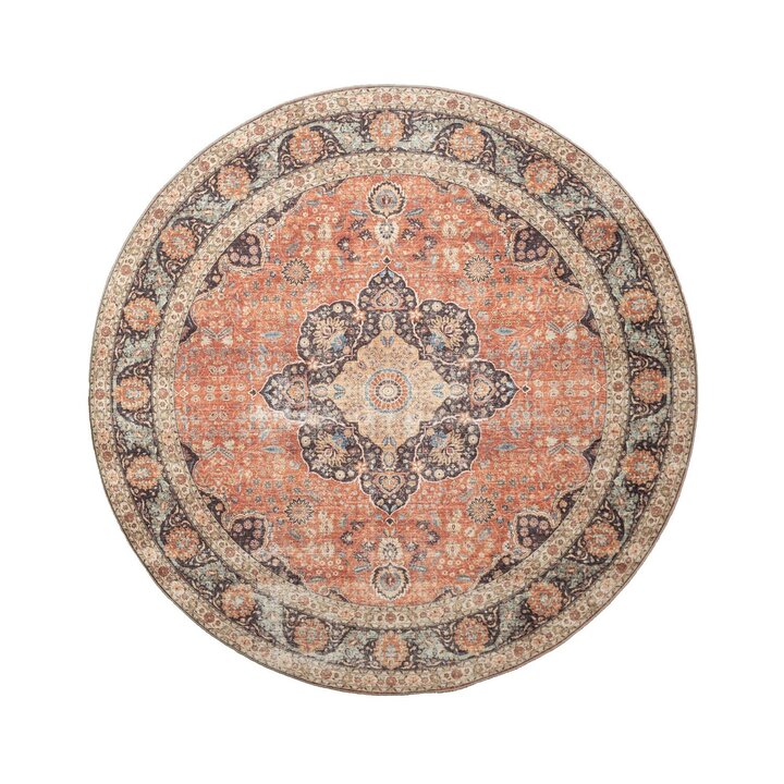 Tapis ovale d'extérieur vintage - Kairo Medaillon Terra/Bleu Foncé - 1