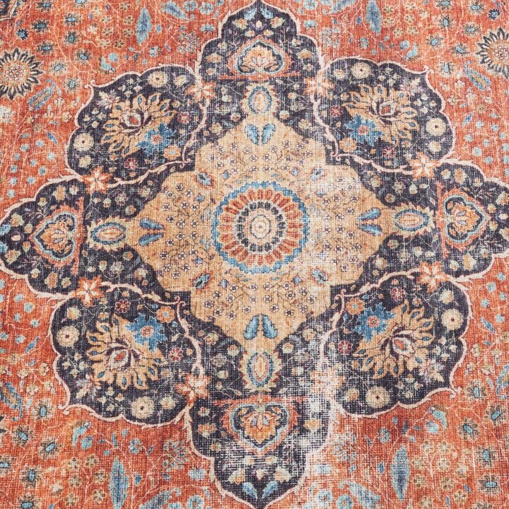 Tapis ovale d'extérieur vintage - Kairo Medaillon Terra/Bleu Foncé - 4