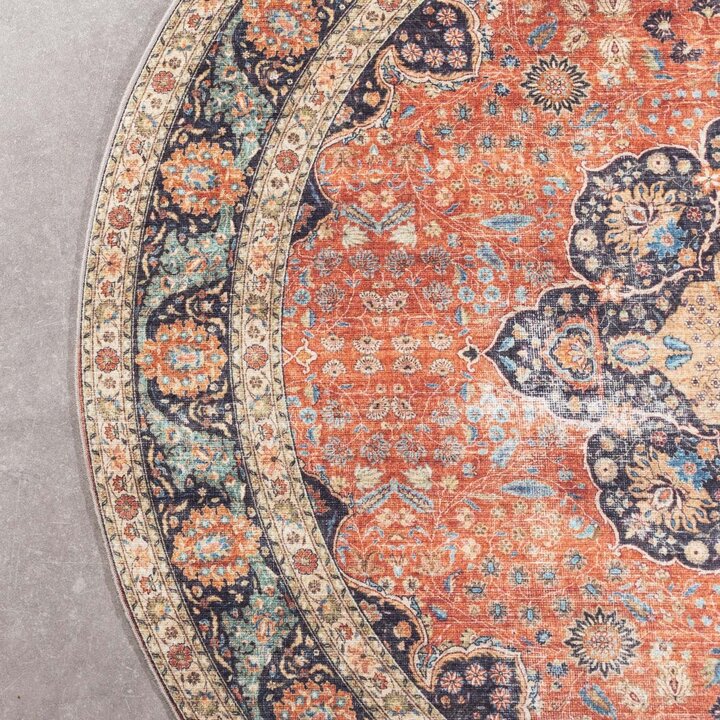 Tapis ovale d'extérieur vintage - Kairo Medaillon Terra/Bleu Foncé - 5