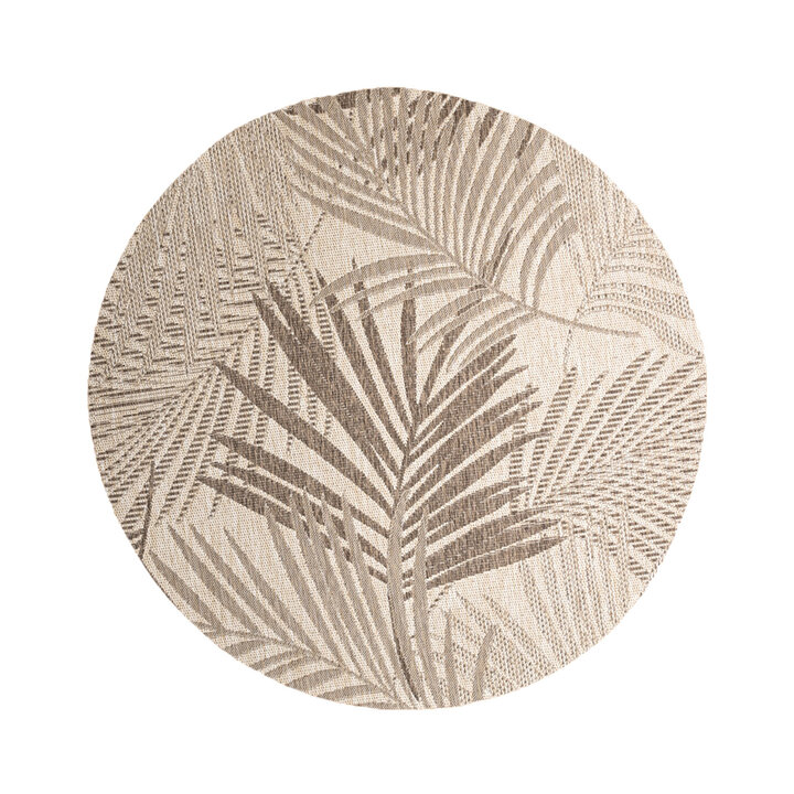 Tapis rond d'extérieur vintage - Tiga Palm Taupe - 1