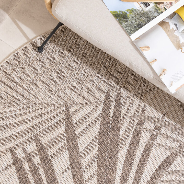 Tapis rond d'extérieur vintage - Tiga Palm Taupe - 2