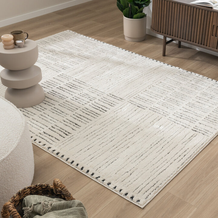 Tapis moderne intérieur et extérieur - Yune Lines Crème/Noir
