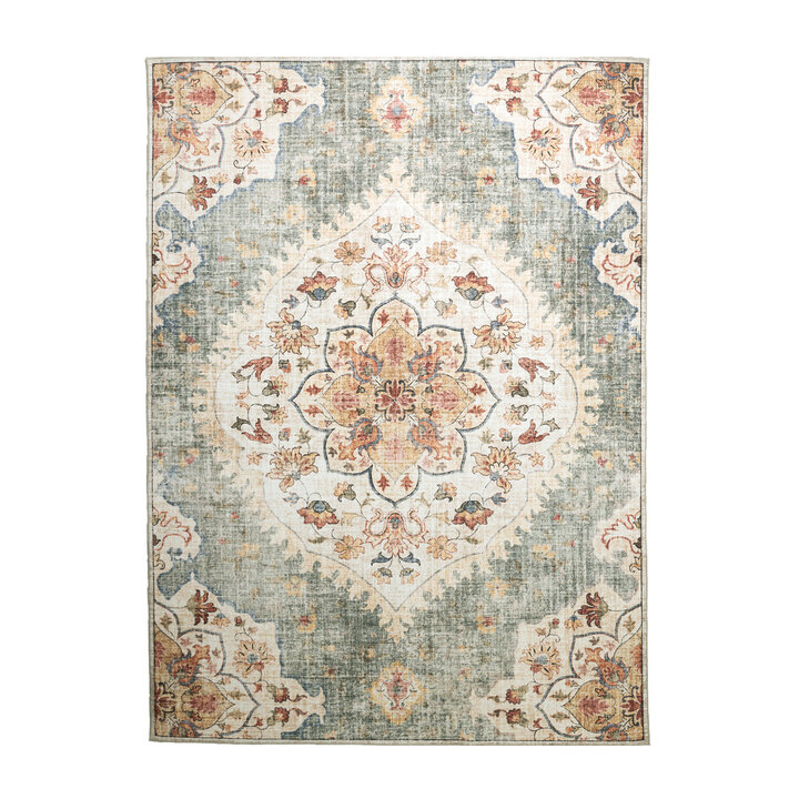 Tapis ovale à poils longs - Santo Mandala Vert Olive - 1