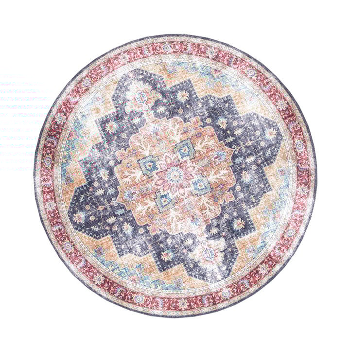 Tapis vintage rond - Azara Bleu/Rouge - 1