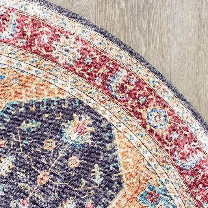 Tapis vintage rond - Azara Bleu/Rouge - 4