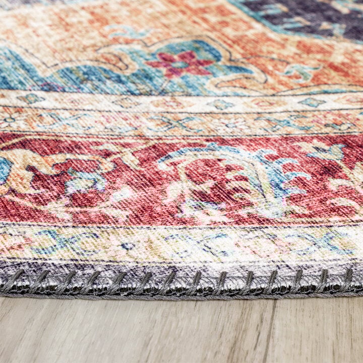 Tapis vintage rond - Azara Bleu/Rouge - 5