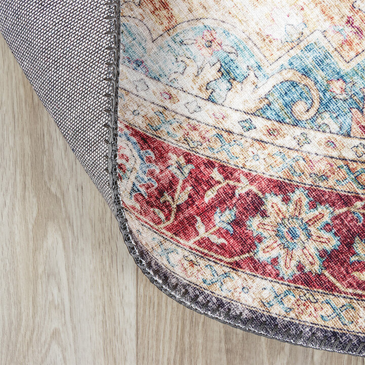 Tapis vintage rond - Azara Bleu/Rouge - 6
