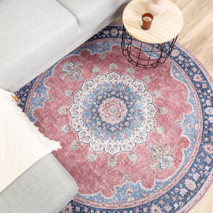Tapis vintage rond - Lily Medaillon Rouge/Rose - 3