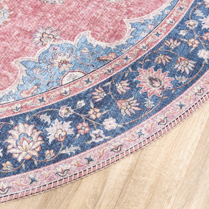 Tapis vintage rond - Lily Medaillon Rouge/Rose - 5