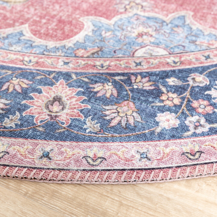 Tapis vintage rond - Lily Medaillon Rouge/Rose - 6