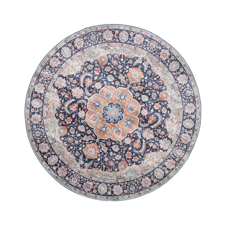 Tapis vintage rond - Imagine Medaillon Bleu - 1
