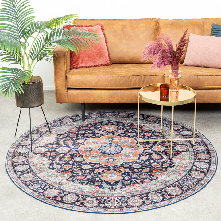 Tapis vintage rond - Imagine Medaillon Bleu - 3