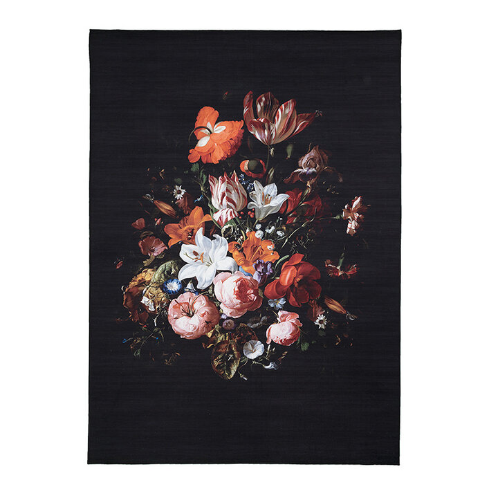 Tapis rond à fleurs - Florine Noir/Orange - 1