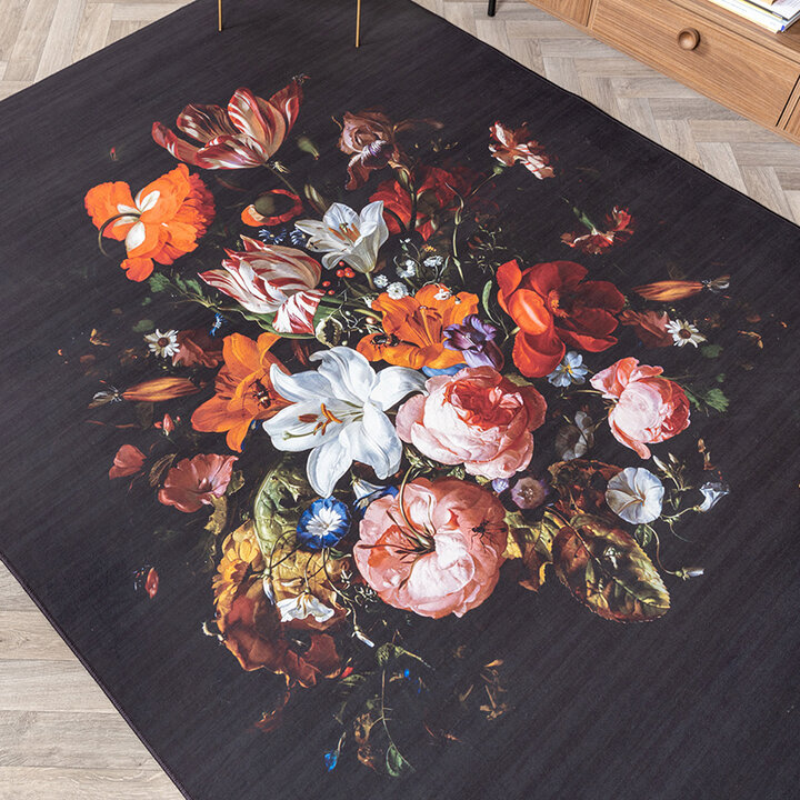 Tapis rond à fleurs - Florine Noir/Orange - 2