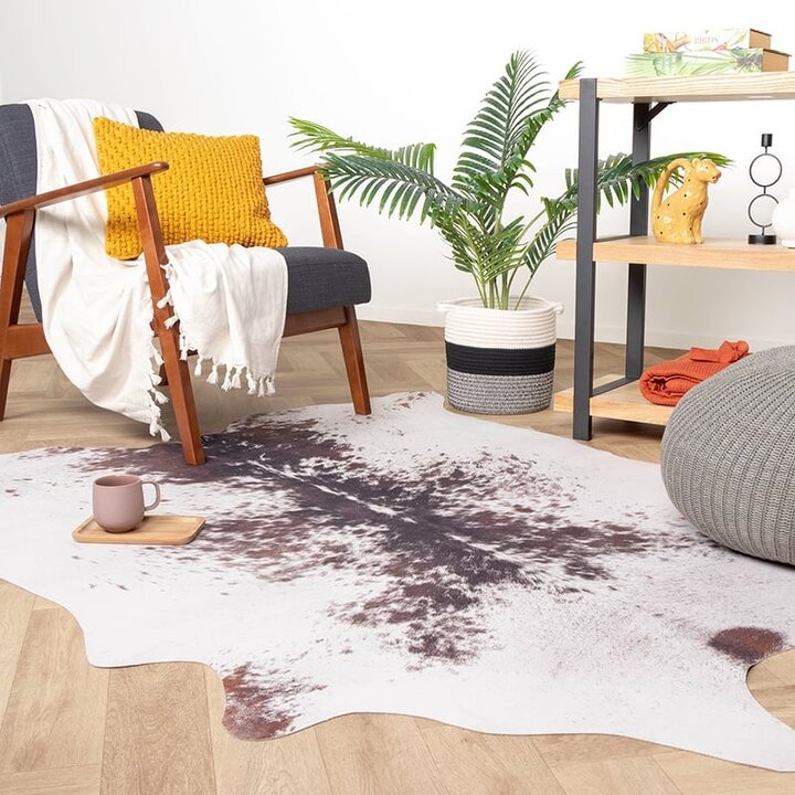 Tapis Peau de vache - Bovine Blanc/Brun Foncé