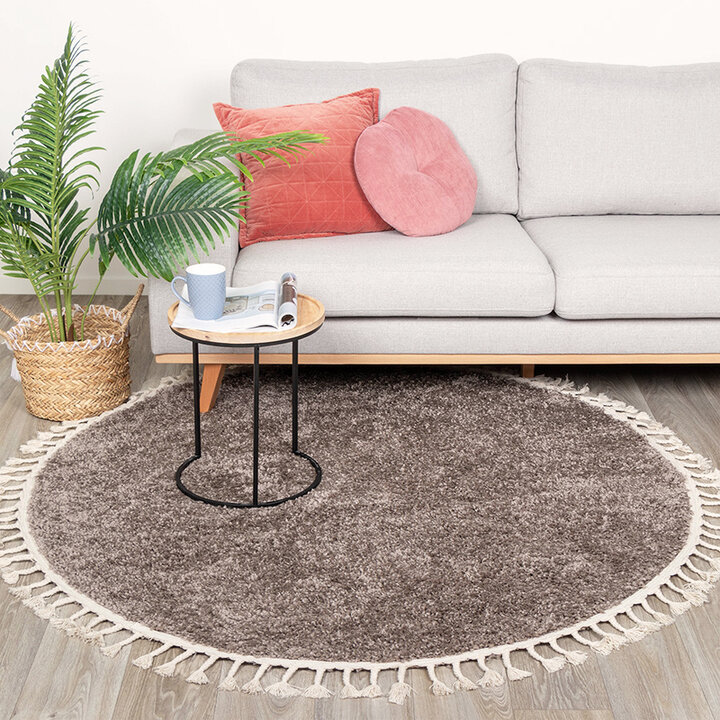 Tapis rond à poils longs - Lofty Fringe Taupe