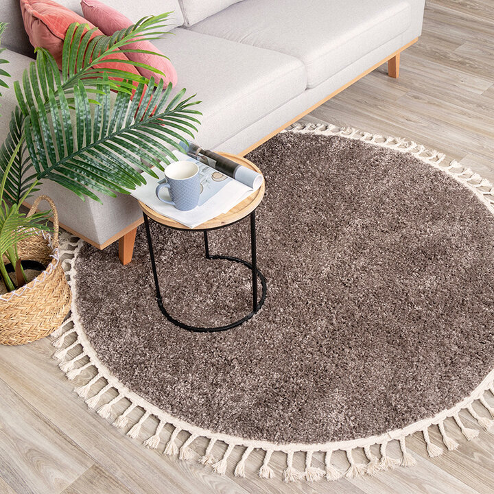 Tapis rond à poils longs - Lofty Fringe Taupe - 3