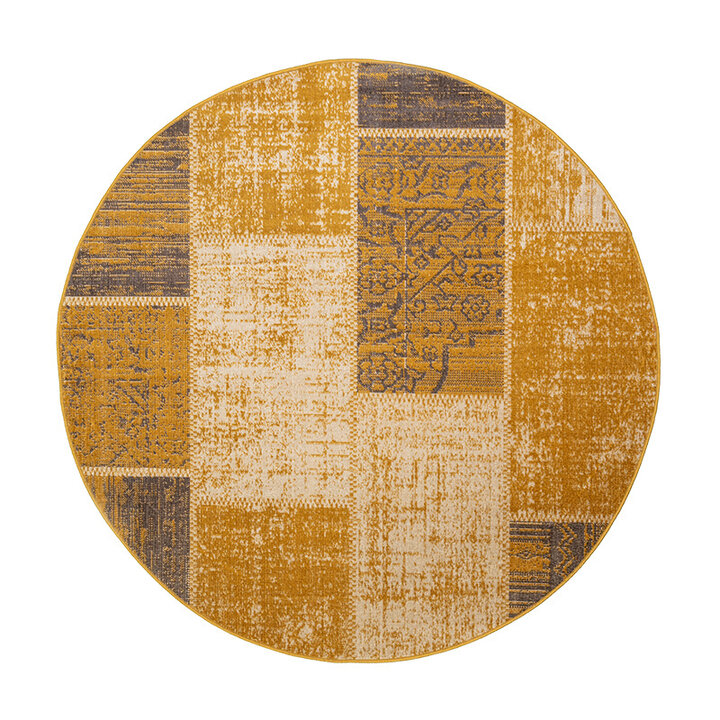 Tapis patchwork rond - Spring Jaune Ocre/Taupe - 1