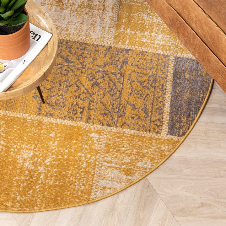 Tapis patchwork rond - Spring Jaune Ocre/Taupe - 3