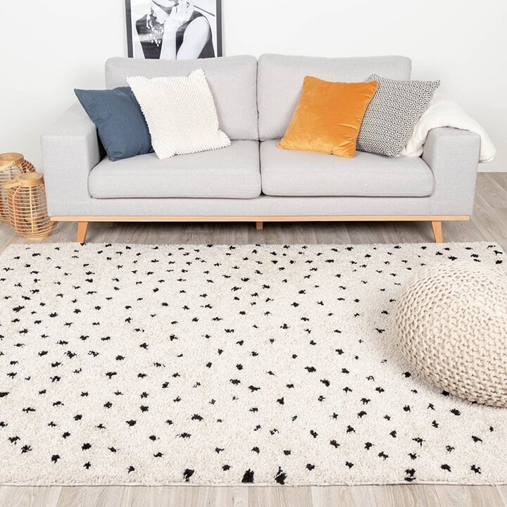 Tapis à poils longs - Grand Dots Crème/Noir