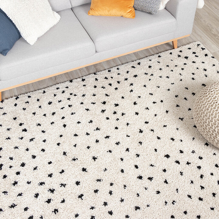 Tapis à poils longs - Grand Dots Crème/Noir - 3