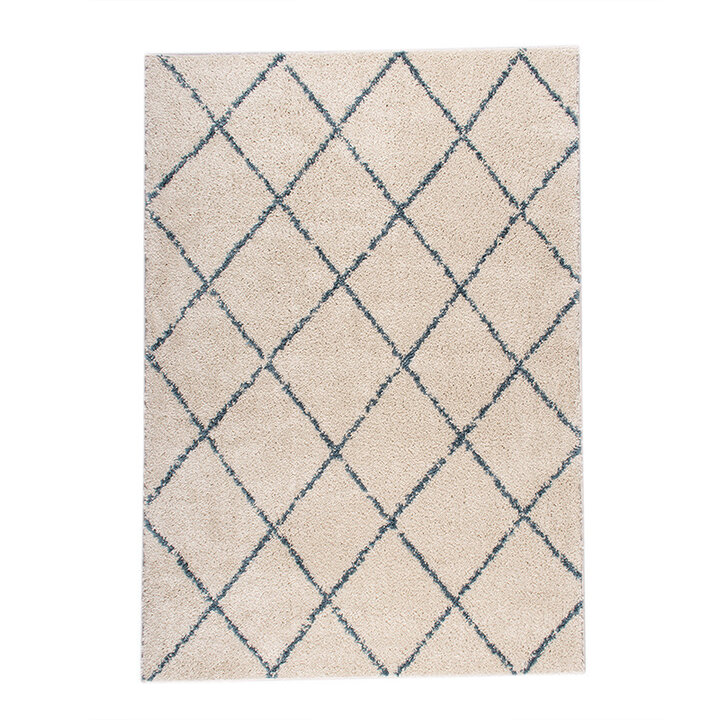 Tapis à poils longs - Grand Lines Crème/Bleu - 1