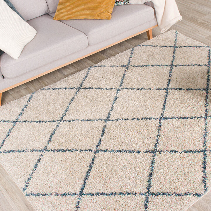 Tapis à poils longs - Grand Lines Crème/Bleu - 3
