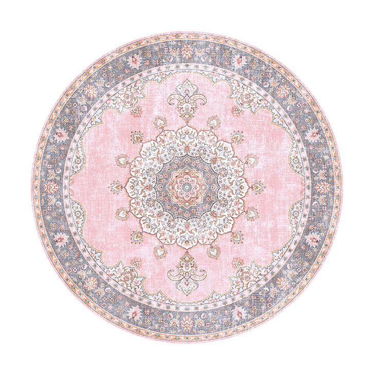 Tapis vintage rond - Lily Medaillon Rose - 1