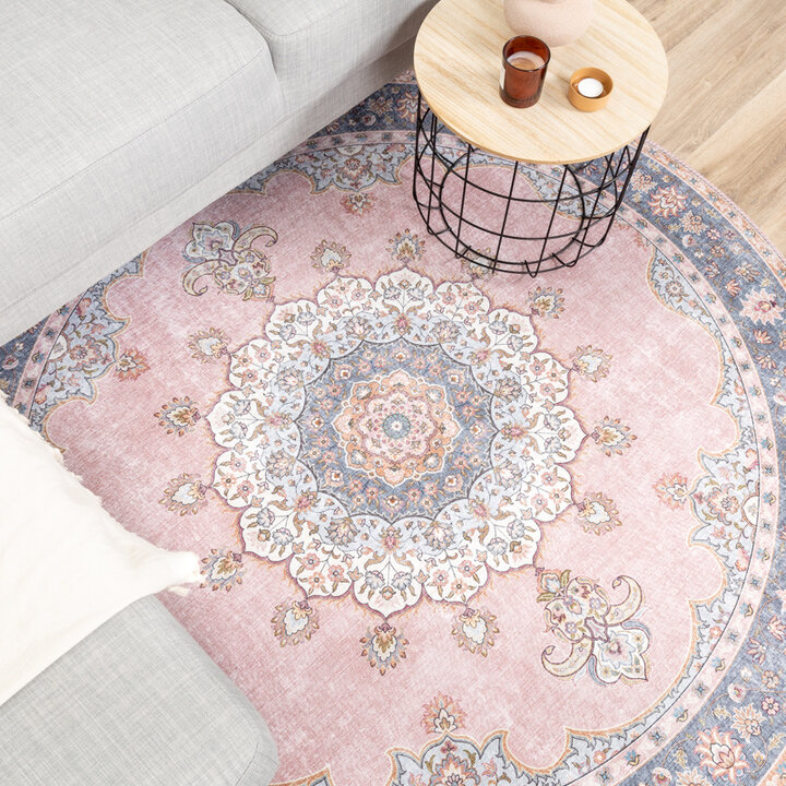 Tapis vintage rond - Lily Medaillon Rose - 3