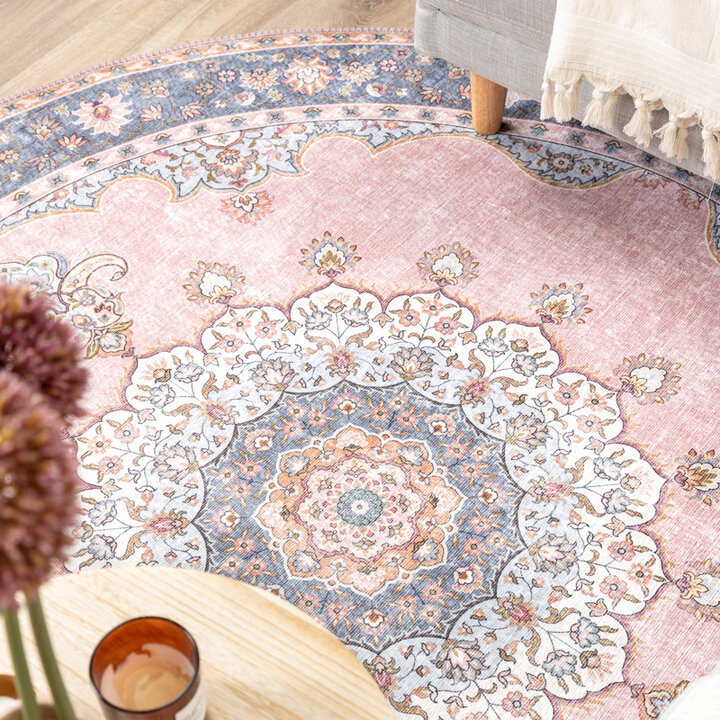 Tapis vintage rond - Lily Medaillon Rose - 4