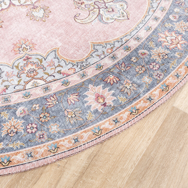 Tapis vintage rond - Lily Medaillon Rose - 5