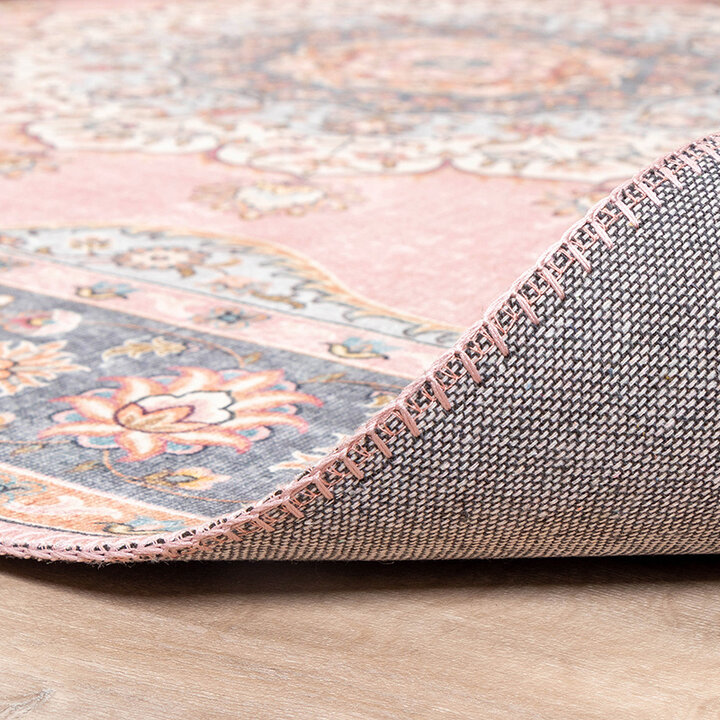 Tapis vintage rond - Lily Medaillon Rose - 7