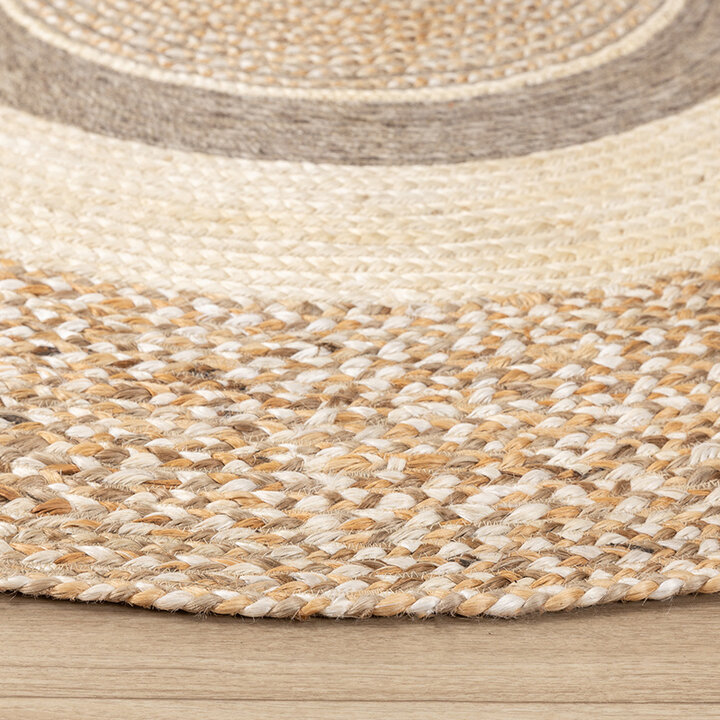 Tapis rond en jute - Mirai Border Blanc/Mélange - 4