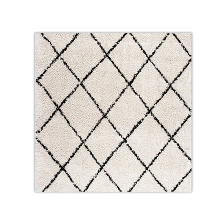Tapis carré à poils longs - Grand Lines Crème/Noir - 1