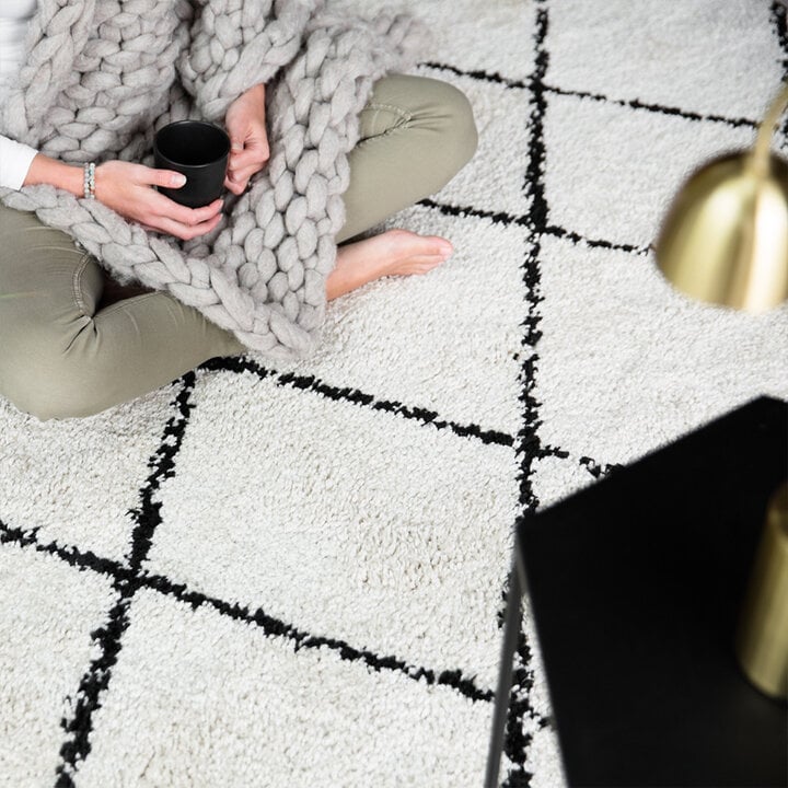 Tapis carré à poils longs - Grand Lines Crème/Noir - 4